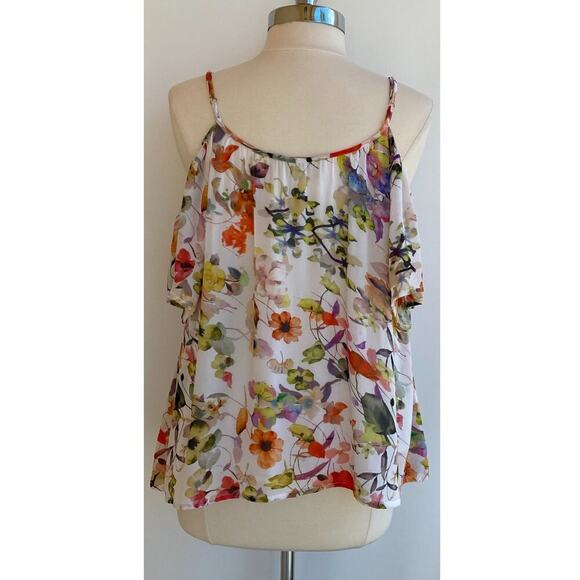 Anthropologie Love Sam Floral cold shoulder top blouse sz L - Picture 5 of 14